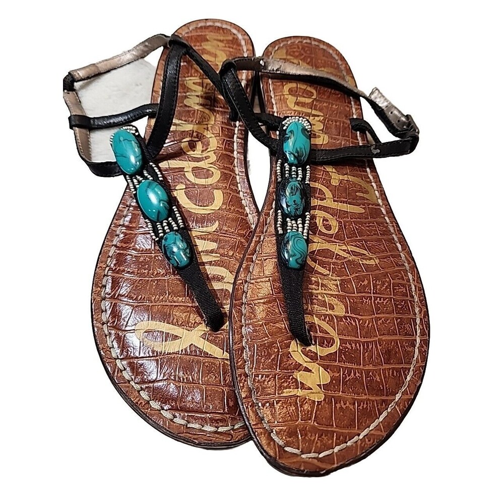 Sam Edelman Womens Sandal Kiley Thong Flat Silver Tone Beaded Faux Turquoise 8.5